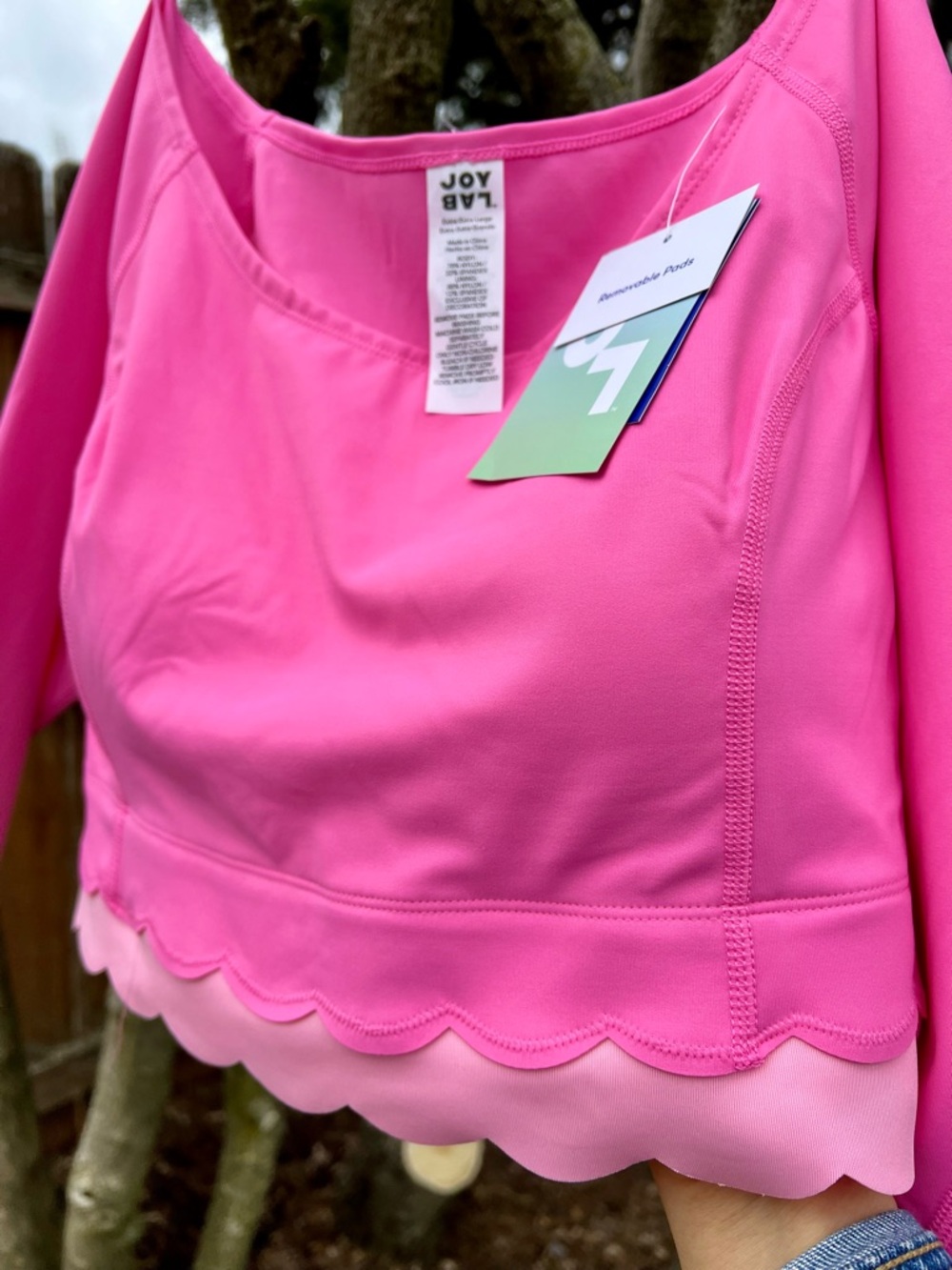 NWT Joy Lab Barbie Pink XXL athletic crop top yoga long sleeve off-shoulder - Picture 4 of 15